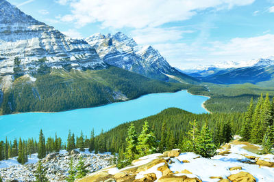 Scenic view of snowcapped mountains against sky