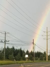 Low angle view of electricity pylon against sky