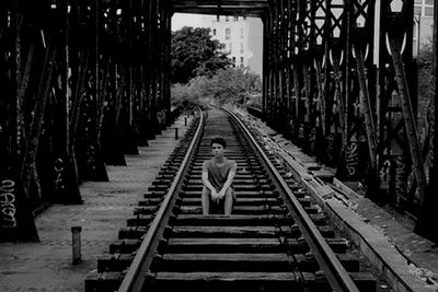 Railroad track at night