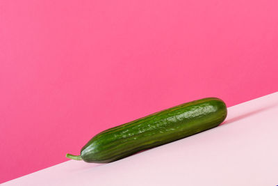 Close-up of green chili pepper against colored background