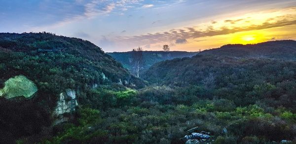 Scenic view of mountains during sunset