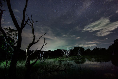 Scenic view of field against sky at night