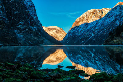 Reflection of mountain in lake against sky
