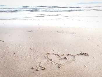 High angle view of text on sand at beach