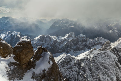 Scenic view of snowcapped mountains against sky