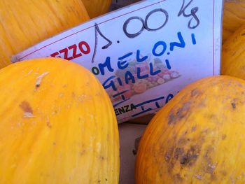 Close-up of orange pumpkins for sale
