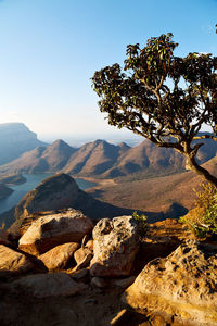 Scenic view of mountains against clear sky