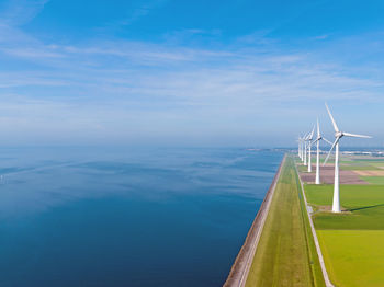 Aerial from windturbines at the ijsselmeer in the netherlands