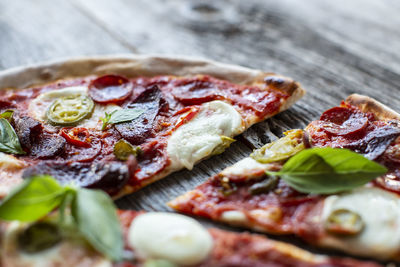 Close-up of pizza on table