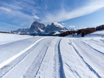 Scenic view of snowcapped mountains against sky