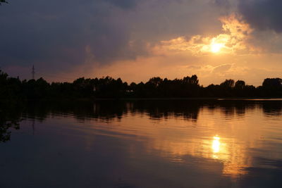 Scenic view of lake against sky during sunset