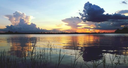 Scenic view of lake against sky during sunset