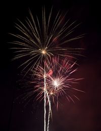Low angle view of firework display at night