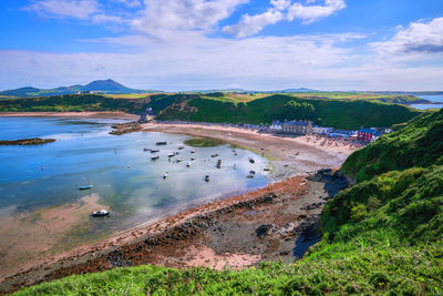 High angle view of beach against sky