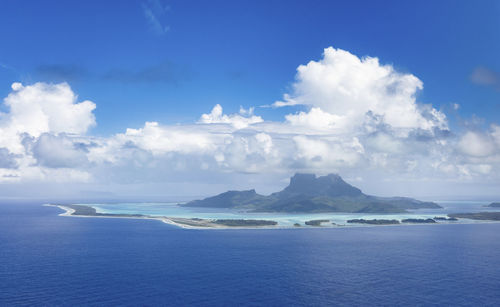 Panoramic view of sea against blue sky