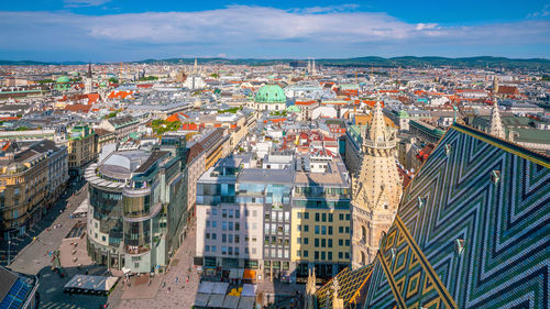 High angle view of city buildings