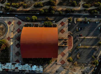 High angle view of street amidst buildings in city