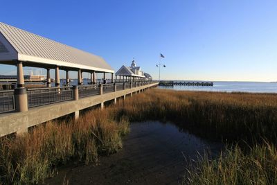 View of built structure against clear blue sky