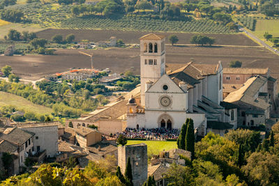 Saint francis basilica in assisi from above and far