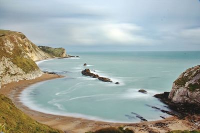 Scenic view of sea against cloudy sky