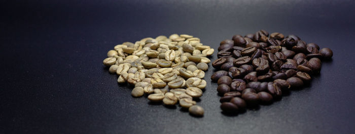 High angle view of coffee beans on table