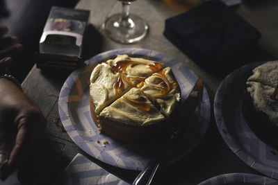 High angle view of cake on table