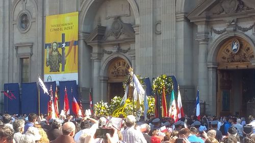 Group of people in front of church