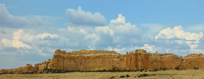 Panoramic view of rock formations against sky