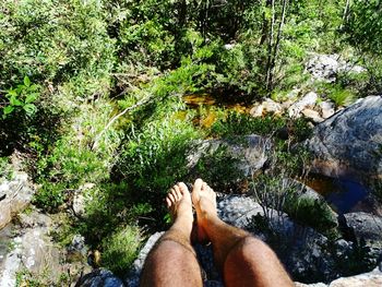 Low section of woman relaxing in water