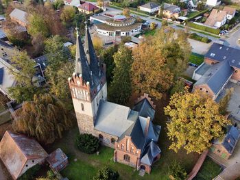 High angle view of buildings in town