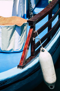 Close-up of fishing boat moored in sea