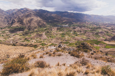 Scenic view of mountains against cloudy sky