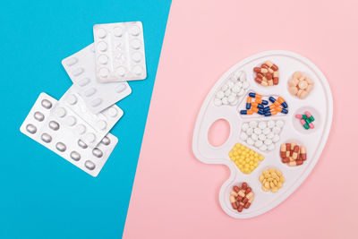 High angle view of breakfast on table