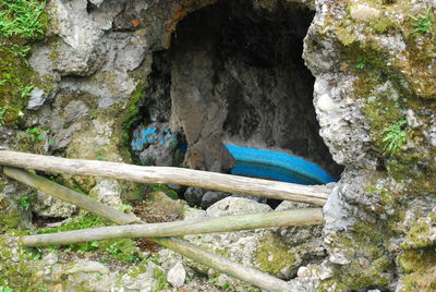 Blue and rocks amidst trees