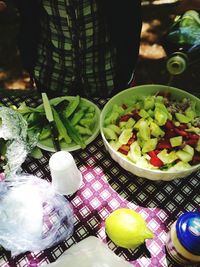 High angle view of salad in plate on table