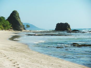 Scenic view of beach against clear sky