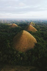 High angle view of trees on field against sky