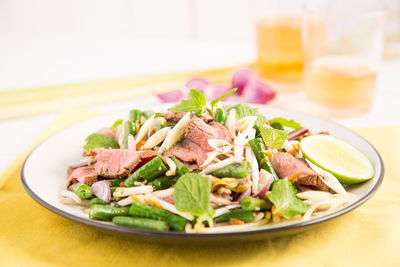 Close-up of salad in bowl on table