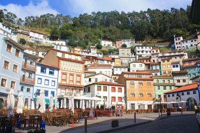 View of cudillero beautiful fishing village with multicolored houses in asturias, in northern spain