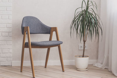 Potted plants on table against wall at home