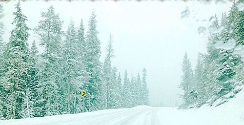 Road passing through snow covered landscape