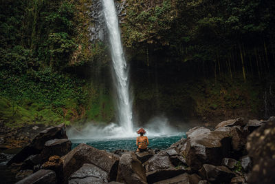 Scenic view of waterfall in forest