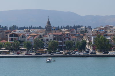 View of town in city at waterfront