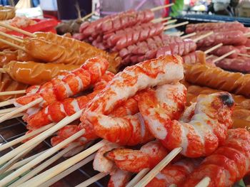 Close-up of seafood on barbecue