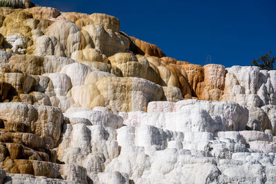 Low angle view of rocks on mountain against sky