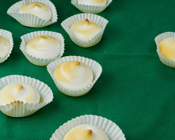 High angle view of cupcakes on table