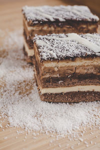 Close-up of chocolate cake on table