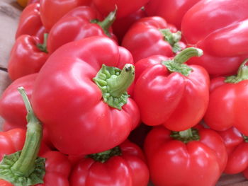 Close-up of red bell peppers at market