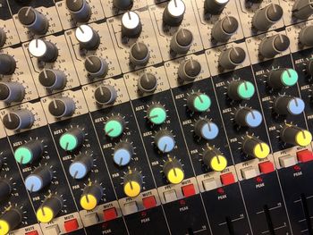 Full frame shot of multi colored sound mixer