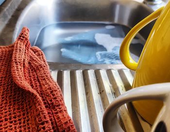 High angle view of fabric in sink